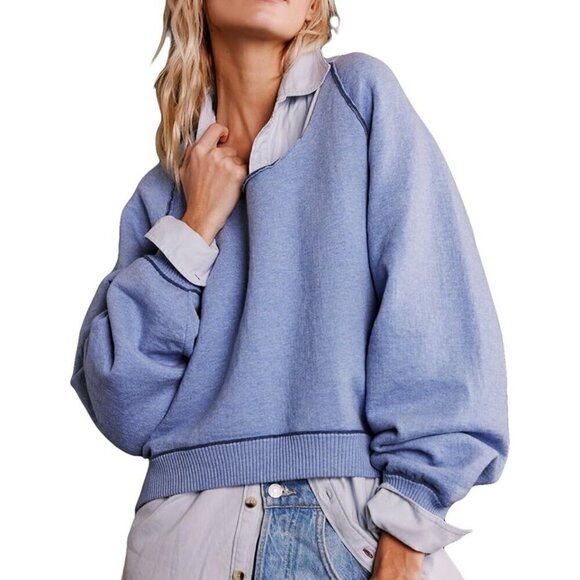 Free People Tops - NEW FP We The Free Blue Heavy Weight Sweatshirt Size Med